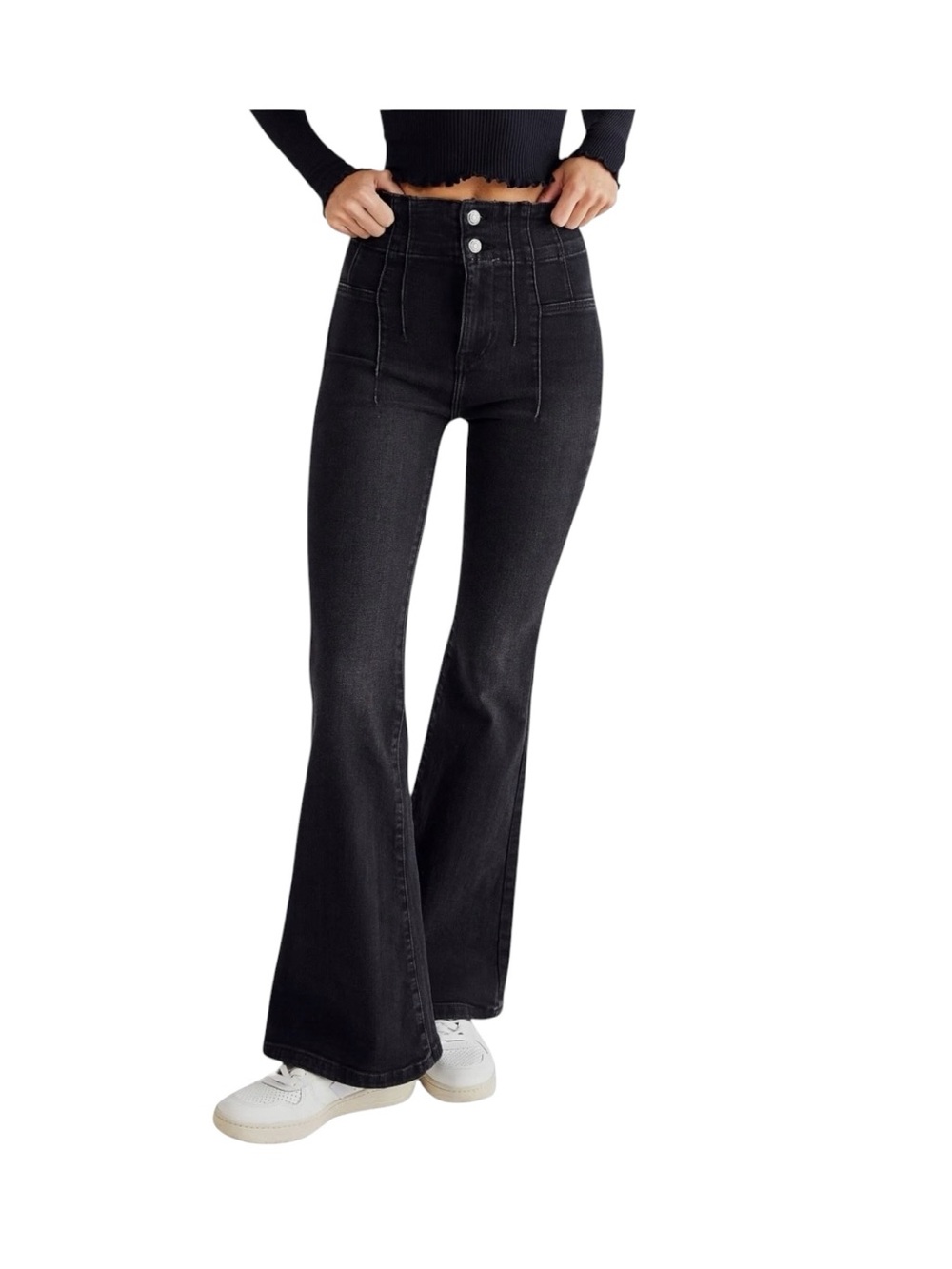 NEW Free People Jayde Flare Jeans Black Size 28 - Picture 1 of 6